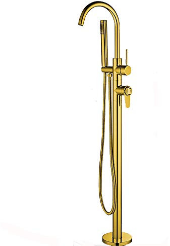 TATITZRO Contemporary Thermostatic Freestanding Bathtub Faucet Multifunctional Brass Bathtub Faucet Set Floor Mounted Shower Mixer Taps With Handheld Shower,Gold (Gold)
