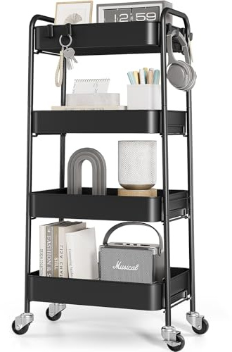 KINGRACK Carrito Metal 4 Niveles con Ruedas