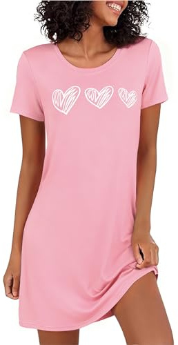 Marvmys nattlinne dam kortärmad sovskjorta bomull tryckt sovskjorta sommar t-shirt sovskjorta kvinnor nattkläder sovklänning, ROSA, XL