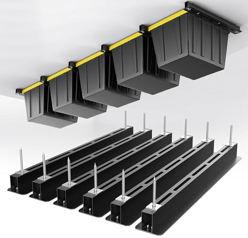 EVERHANGER Estante de almacenamiento de techo, estante de almacenamiento de garaje resistente, sistema de almacenamiento de contenedores de techo ajustable, 6 juegos para 5 contenedores, 26 pulgadas