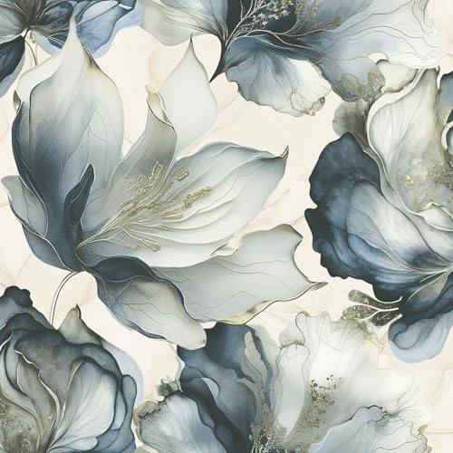 World of Wallpaper Elysian Floral, Metallic, Blue/Gold (AF0033) | Easy to apply wallcovering, Marble Effect, Bedroom, Hallway, Living Room (10.05m x 53cm roll)