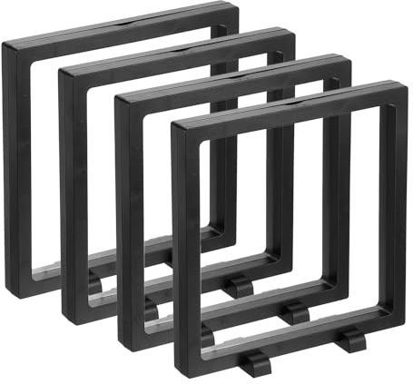 QUARKZMAN 4 Pcs Boîtier D’Affichage Flottant 3D, Cadre Flottant 18 x 18 x 2 cm / 7.1 x 7.1 x 0.8 Pouce, Support D’Affichage, Boîte De Stockage De Bijoux Transparente En PE, Noir