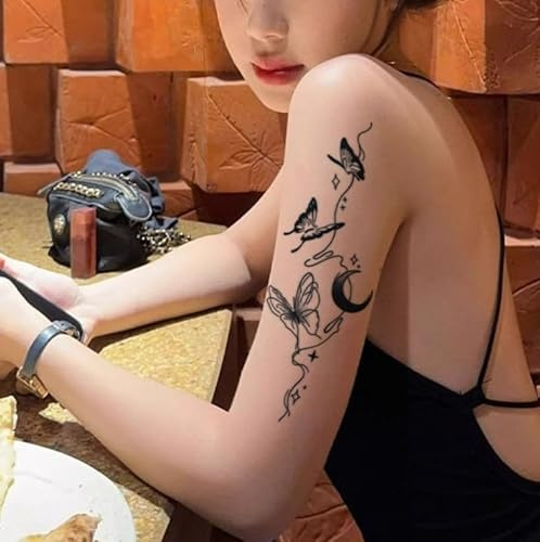 Temporary Tattoos Stickers Fake Tattoos Nebula Crescent Butterfly Wind Chime Sweet Girl Arm Thigh Waist Herbal Juice Semi-Permanent Lasting 2 Weeks Men And Women