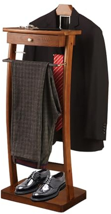 WPPTNSFY Valet Stand Wooden with Drawer, Valet Rack with Tray, Men and women Freestanding Clothes Valet Stand, for Living Room Office Dressing Room, 44.4X30X112.2 CM