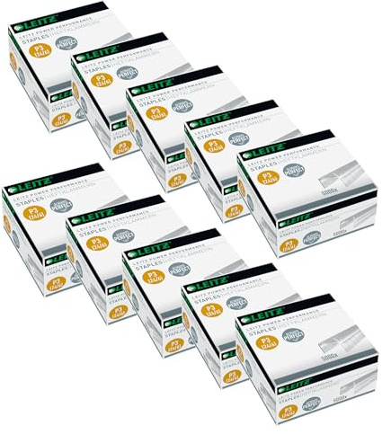 Leitz Power Performance P3 häftklamrar, 24 x 6 mm, 10-pack med 5 000 stycken, galvaniserad metall, 5499000