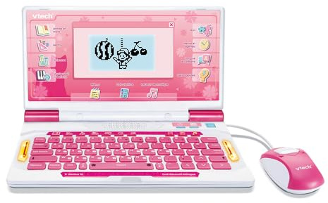 VTech - Genius XL Ordi Éducatif Bilingue Rose - Ordinateur Enfant avec Écran LCD, Clavier AZERTY, Souris et 164 Jeux Éducatifs - du CP au CM2 - Cadeau Enfant Dès 6 Ans - Contenu en Français et Anglais