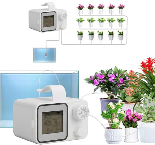Automatische Bewässerung, Bewässerungssystem Balkon Indoor, Selbstbewässerungssystem für 15 Topfpflanzen, Automatisches Tropfbewässerungssystem, Urlaubsbewässerung Pflanzenbewässerung mit Wassertimer