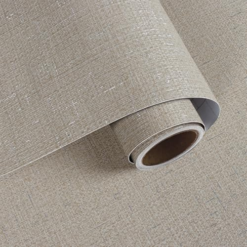 VaryPaper Light Brown Linen Textured Wallpaper Self Adhesive Brown Contact Paper 40cmx200cm Sticky Back Plastic Faux Grasscloth Wallpaper for Living Room Bedroom Shelf Liner Cupboards Furniture Wrap