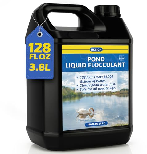 USKICH Liquid Flocculent -128 Fl oz Pond Water Clarifier Treats Up to 64,000 Gallons- Clarifier & Cleaner for Lakes,Ponds,Water Garden-Safe for Fish, Pet & Plant