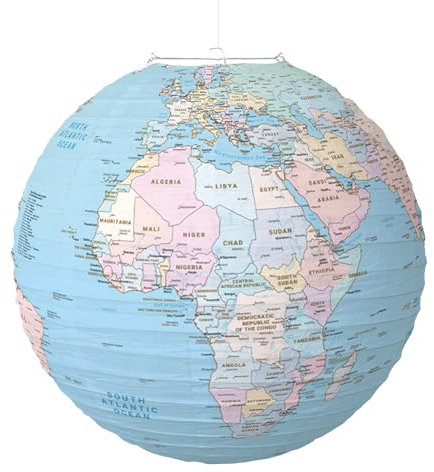 Lanterne di carta da appendere a globo, 30 cm, lanterna di carta con mappa del mondo, decorazioni per feste a tema di viaggio e ornamenti da appendere in aula | Lanterne geografiche per bambini