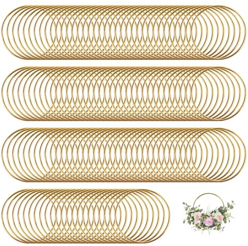 Flewdart 60pcs anelli in metallo 7,5 cm, cerchi metallo, cerchio metallici oro per artigianato floreale cerchi dorati, motivo floreale, macramè, DIY, macramè, acchiappasogni, confetti bomboniere (60)