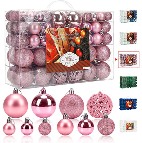 Aitsite 100 Stück Christbaumkugeln Rosa Weihnachtskugeln 6CM/4 cm/2 cm Kunststoff Christbaumschmuck Wandbehang Ornamente Weihnachtsbaum Kugeln Flitter Tür Dekorationen Festival Dekore A