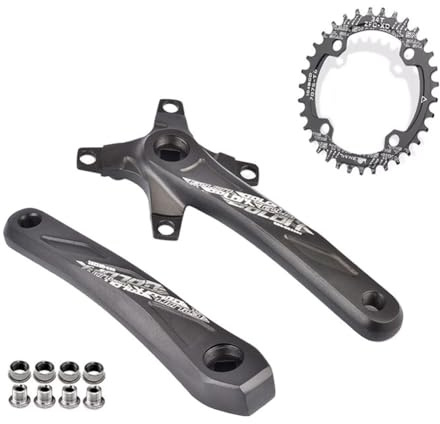 JNTFNE Rennrad-Kurbelgarnitur, 170/175 mm, Vierkant-Kurbelgarnitur, Mountainbike-Kurbelgarnitur, Singlespeed, 104BCD, ovales Kettenblatt, 32/34/36/38T, schmale breite Zähne, 10-11-fach, schwarz