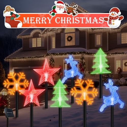 HuaMuDM 8 Pezzi Luci Natale Esterno Solari, Luci da Esterno Giardino Solari natale, LED Luci Natalizie Decorazioni, Luces Solares de Navidad Exteriores per Prato,Patio, Cortile,Regali