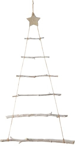 Árbol de Navidad de Pared 32x22 Pulgadas de Madera Colgante de Madera con Escalera y decoración de la Pared de la Estrella para la exhibición de Adornos de Navidad