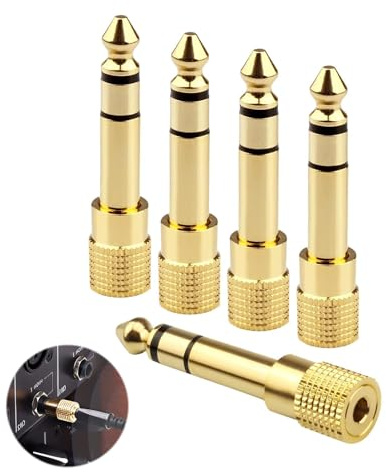 5Pack Headphone Jack Adapter Gold Plated 6.35mm Male to 3.5mm Female Stereo | 24K gold-plated plugs, lossless sound, stable signal, compact portable, fit piano amp guitar audio gear