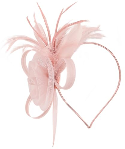 SANDERLA Feather Fascinator Hat for Tea Parties Weddings and Social Events Fascinator Hat with Clip and Headband (Pink)