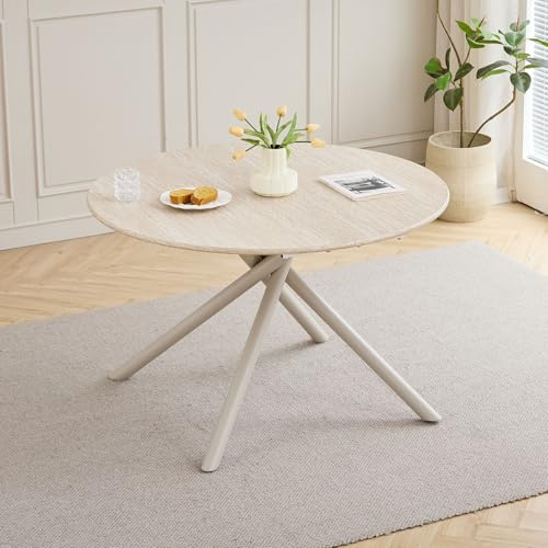 DEYARNA HOME 115 cm Runder Esstisch, Moderner Küchentisch mit Gekreuzten Metallbeinen für Esszimmer, Wohnzimmer, Küche, Café (Gelb)