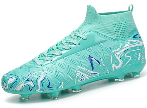 WOWEI Fotbollsskor herr pojkar High Top Spike Cleats professionella fotbollsskor barn sport utomhus atletiska träningsskor fotbollsskor sportskor tävling, Vit 5, 45 EU