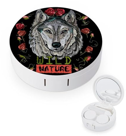 fkgvwo Contact Lens Case Wild Wolf Contact Lens Box Travel Kit Portable for Travel & Home