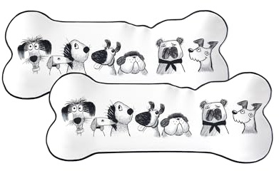 Bico Doodle Pawtrait 14 inch Rectangular Bone Shape Serving Platter, Set of 2, for Serving Salad, Pasta, Cheese, Ham, Appetizer, Microwave & Dishwasher Safe