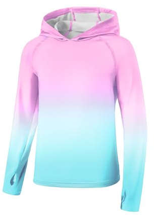 BesserBay UV Shirt Mädchen Sun Hoodie Surfen Rash Guard Tshirt Leicht Strand Langarm Schwimmanzug Ombré Rosa 140
