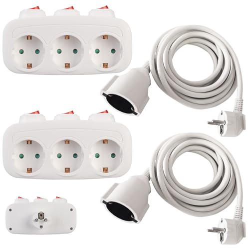 revolt Mehrfachsteckdose: 2er-Set 3-fach-Steckdosenleisten für die Steckdose, schaltbar 3.680 W (Steckdosenleiste für Computer, Steckdosenleiste ohne Kabel)