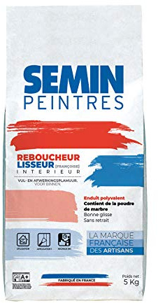 Reboucheur Semin, Séchage Rapide, Enduit de Rebouchage et Lissage en Poudre, Intérieur, Blanc, Sac de 5 kg