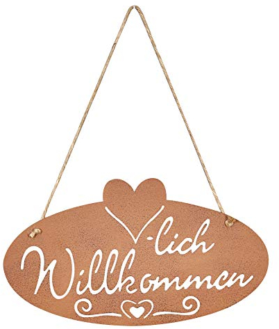 levandeo Schild Willkommen Rost Herz 28,5x16cm Edelrost Garten-Deko Rostdeko Türschild Wandbild Wandschild