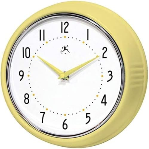 Infinity Instruments LTD. Retro 9 inch Silent Sweep Non-Ticking Mid Century Modern Kitchen Diner Wall Clock Quartz Movement Retro Wall Clock Decorative (Aura Yellow)…