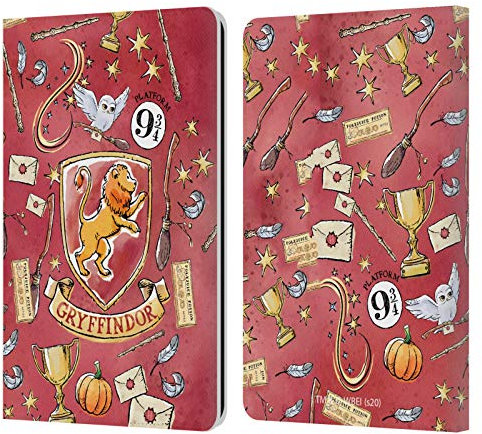 Head Case Designs Offizielle Harry Potter Gryffindor Muster Deathly Hallows XIII Leder-Wallet-Hülle Kompatibel mit Kindle Paperwhite 1/2 / 3