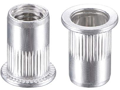 sourcing map M8 Rivet Nuts Aluminium Alloy Knurled Flat Head Threaded Insert Nut Silver 25pcs