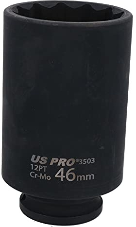 46mm 1/2 Drive Deep Metric Impact Socket 12 Sided for Hub Nut 100mm Deep