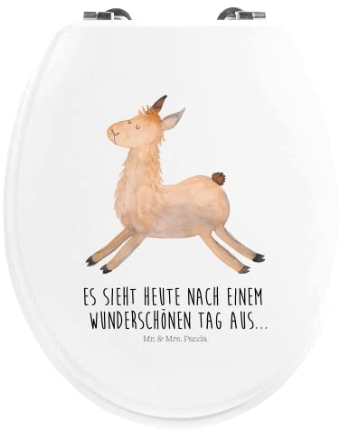 Mr. & Mrs. Panda Motiv WC Sitz Lama Springen - Geschenk, Prüfung, Toilette, Klodeckel, WC-Sitz, Klobrille, guten Morgen, Start, Happy day, Alpaka,