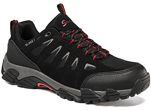 SHULOOK Wanderschuhe Herren Wasserdicht Leichte Outdoor Trekkingschuhe Knöchel Bergschuhe rutschfeste Schuhe Herren Sneaker Ultralight Sportschuhe für Camping, Wandern (Schwarz Rot EU 45