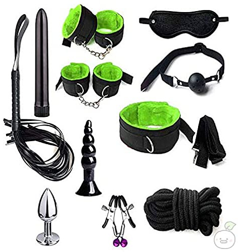 Novedoso Juego de böndägë Śëxy 001 Un Juguete para Disfrutar de una Noche Agradable 11 Piezas de cómodo Juego de böndägë de Correas de Nailon Negro y Verde BD-Ś-m