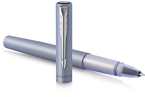 Parker penna roller Vector XL | Laccatura argento-blu metallizzato su ottone | Punta sottile con ricarica di inchiostro nero | Confezione regalo
