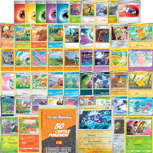 Pack de Cartas Pokemon Originales en español, 45 Cartas comunes + 1 Reverse Holo Aleatorias