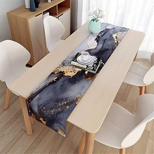 Highdi 3D Table Runners Marble Classic Table Runner Easy Care Tablerunner Decorative Cloth for Party, Banquet, Restaurant & Outdoors (Dark Grey,33x150cm)