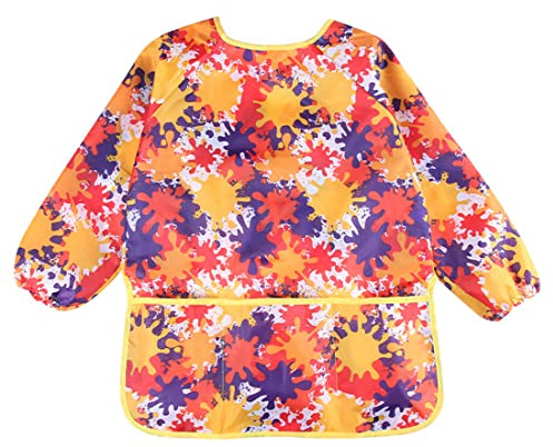 SULIUDAJI 1 Stück Malschürze Kinder Kinder Malkittel 5-7 Jahre Mädchen/Junge Bastelschürze Kinder mit Ärmeln und 3 Taschen Malschürze Kinder Stoff für Schule (M-Größe)