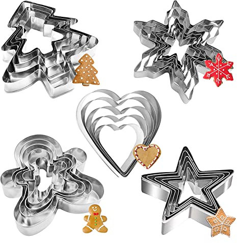 Plätzchenausstecher, 25 Stücke Ausstecher Ausstechformen Weihnachten, Cookie Cutter, Fondant Keksausstecher aus Edelstahl Fondant Ausstechformen Lebkuchenmann Stern Tannenbaum für Weihnachten Backen