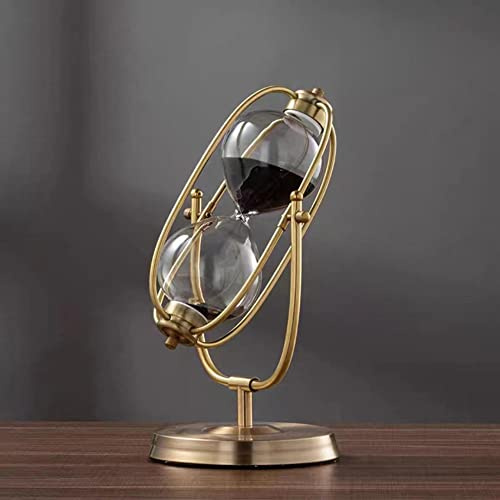 RUNLAIKEJI 30-Minuten-Sanduhr, 360° drehbare Sanduhr, dekorative Sanduhr, Treibsanduhr, Metall-Sanduhr, geeignet für Büro, Heimdekoration (schwarz/weißer Sand)