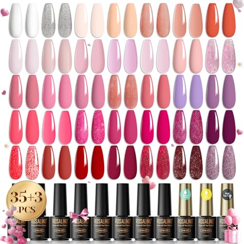 ROSALIND UV Nagellack Nudefarben Rosa Weiß，35+3 Farben UV Gel Nagellack Schellack für Nagelstudio Design Nagel Gelnägel Set mit Geschenkbox Maniküre Set Halloween