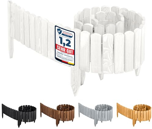 Garronda 200x30 cm Rasenkante Beeteinfassung Holz Weiß GD-0046 | Flexibel formbar, als Rollborder, Beetumrandung, Beetbegrenzung und Gartenzaun für Rasen, Rabatten, Wege und Gartenbereiche