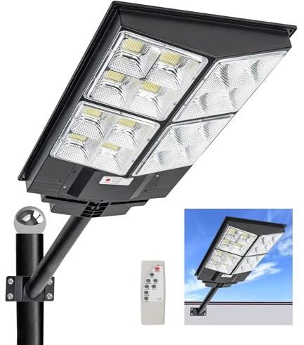 WERISE Solar Straßenlaterne für Außen mit Bewegungssensor, 6500K 35000 mAh Akku 1440 LED Solar Straßenlampe mit Fernbedienung für Balkon Weg Parkplatz