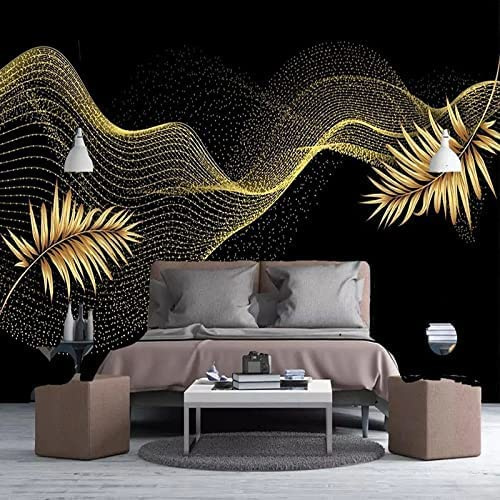 Photo Wallpaper 3D Mural Creative Palm Tree Gold Leaf Lines Peel And Stick Removable Wall Poster Tv Background Decorative Wall Art Wall Art For Kids Room Living Room Bedroom 350 (W) x 256 (H) cm