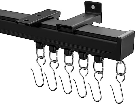 Hoeflife Tringle à rideau de plafond, tringle à rideau de séparation de pièce ou mur avec crochets roulants, rail de rideau de douche parfait pour l'intimité dans les pièces ouvertes (0,9 à 1,8 m,