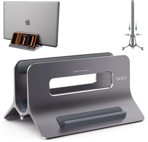SODI Support Vertical pour Ordinateur Portable pour Bureau, Support pour MacBook avec Verrouillage Automatique par gravité Support (Gris)