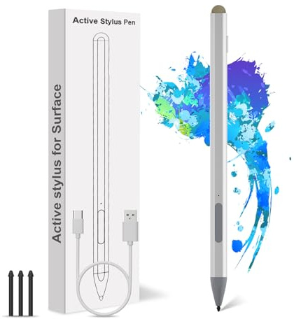 Stylet pour Surface Pro 12/11/10/9/8/7, Stylo Rechargeable avec Rejet de la Paume, 4096 Niveaux de Pression pour Surface Laptop 1-5, Go 1-4, Book, Studio - avec 3 Pointes de Rechange