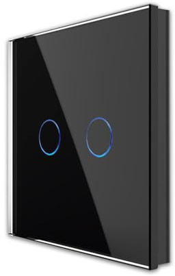 Luxus-Time Funk Lichtschalter im Glasrahmen Aluminiumrahmen Smart Home Schalter Untzerputz Einbau Dosen fernsteuerung Fernbedienung (2-facher Funkschalter mit Batterie zum Nachrüsten, Schwarz-Glas)